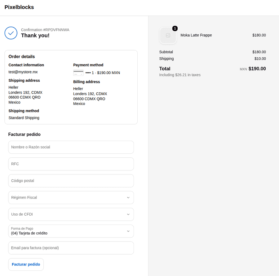 Solicitud de factura en el checkout de Shopify